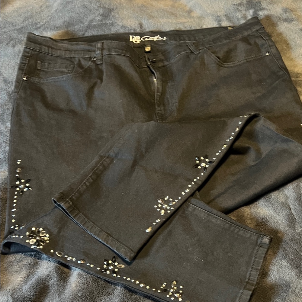 DG2 by Diane Gilman Black Boot Cut Jeans with Embellishments